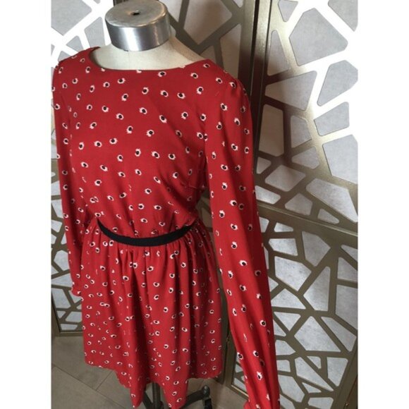 New kit and sky casuel dress crewneck long sleeve red S Small Red Flowers - Picture 5 of 12